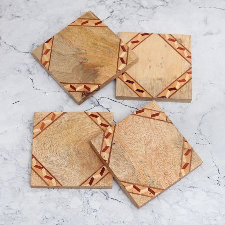 Adorning Wooden Coasters for Home & Office Decor - Pack of 4